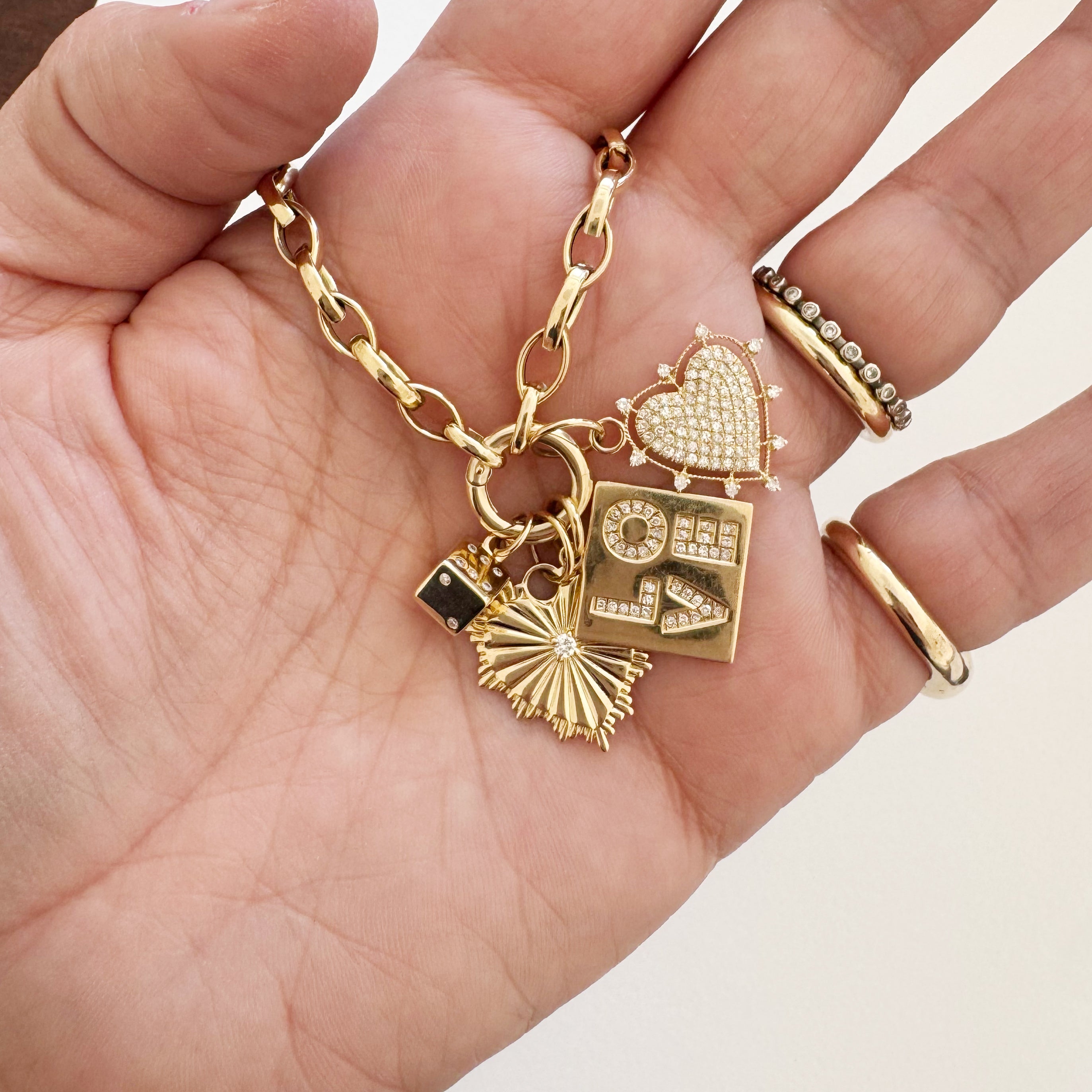 14K Marquis Link Belcher Chain with Charm Holder