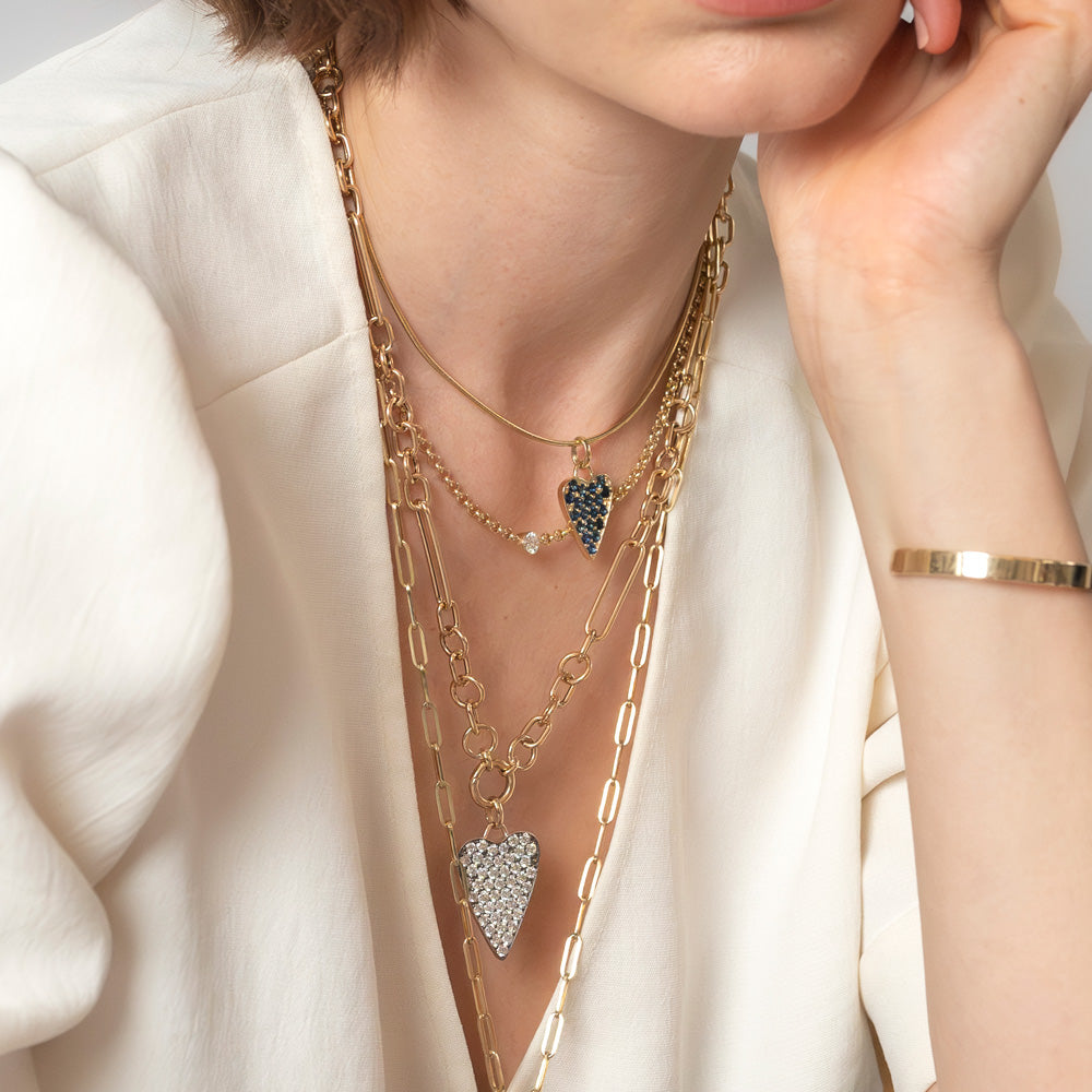 The Large Elongated Pavé Heart Pendant - Vana Chupp Studio