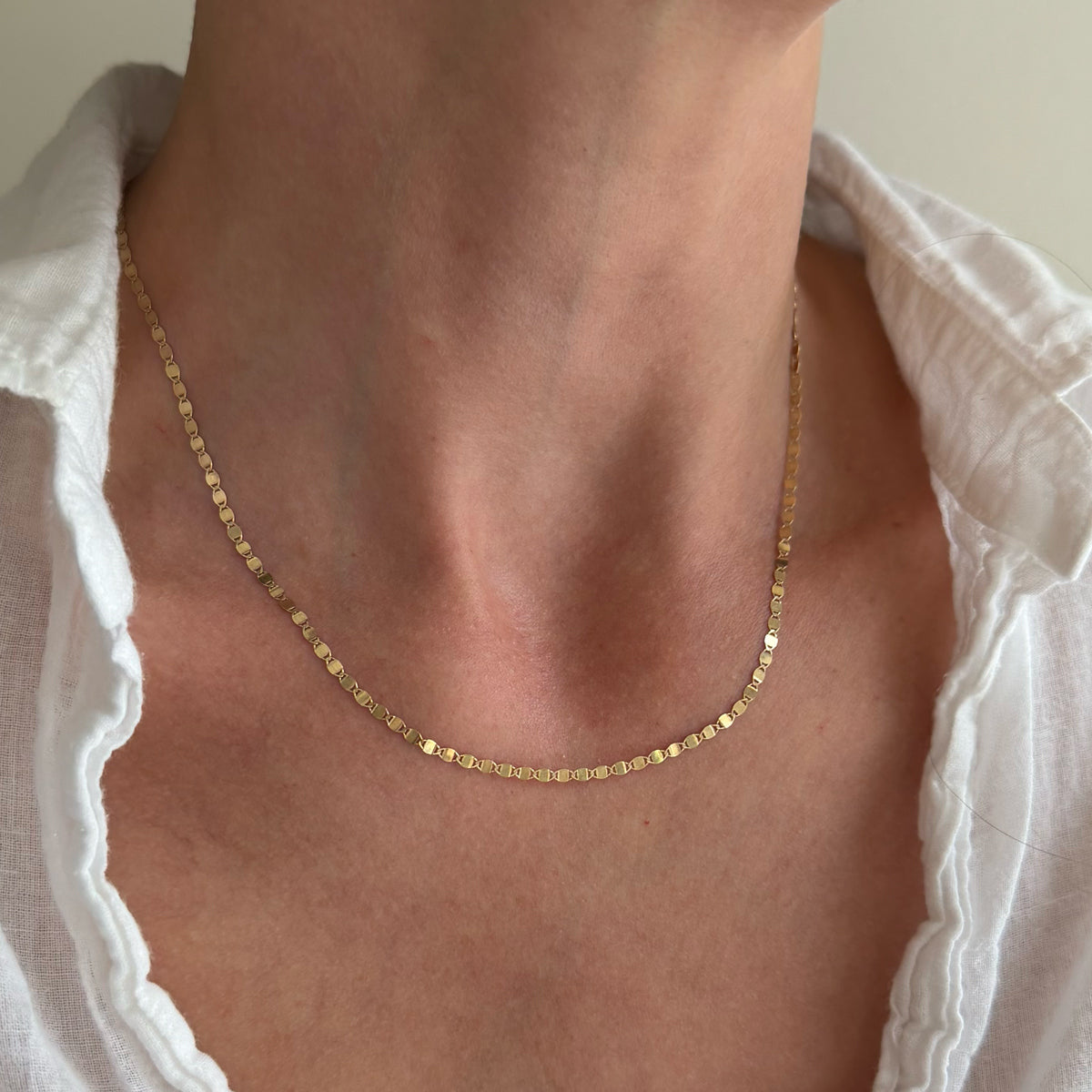 14K Mirror Valentino Chain Necklace 16 inch