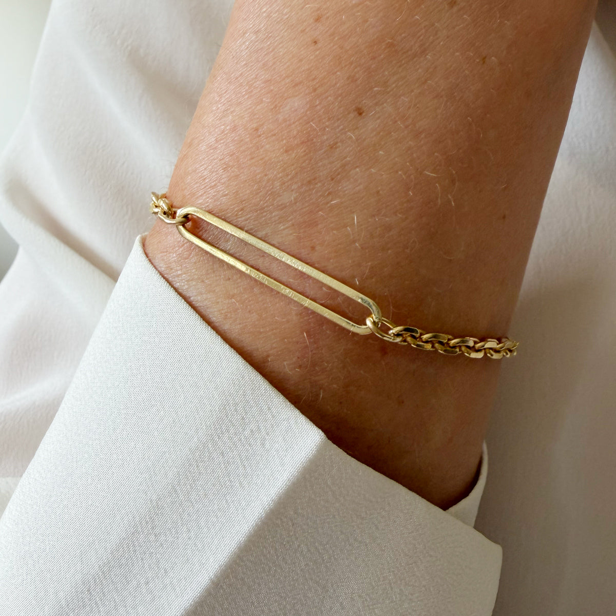 14K Gold Mixed Link Chain Bracelet - 7- 7.5 inch