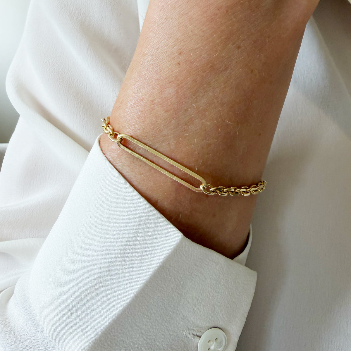 14K Gold Mixed Link Chain Bracelet - 7- 7.5 inch