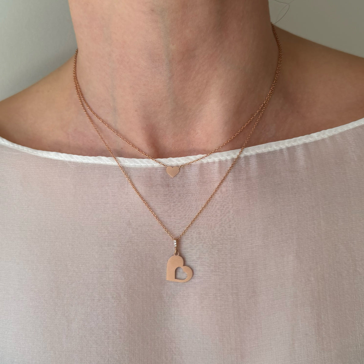 14K Rose Gold Mother Daughter Heart Necklace Set
