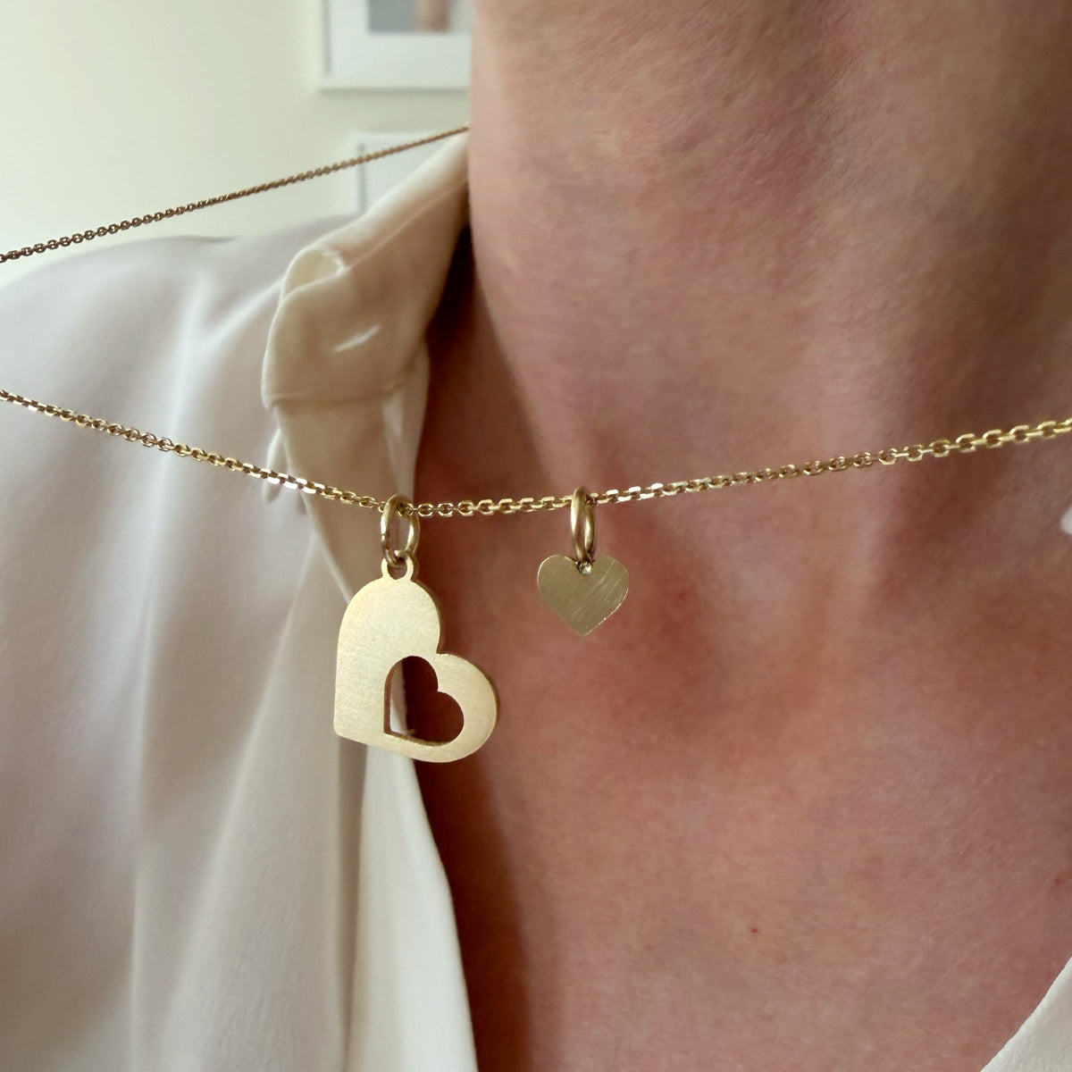 14K Yellow Gold Mother Daughter Heart Charm Set