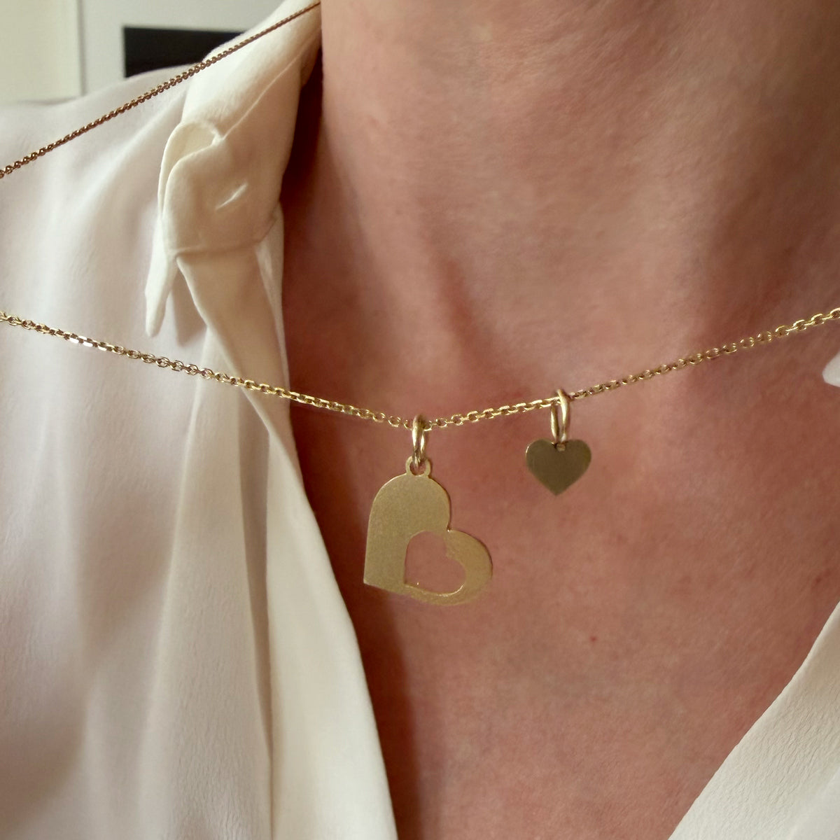 14K Yellow Gold Mother Daughter Heart Charm Set