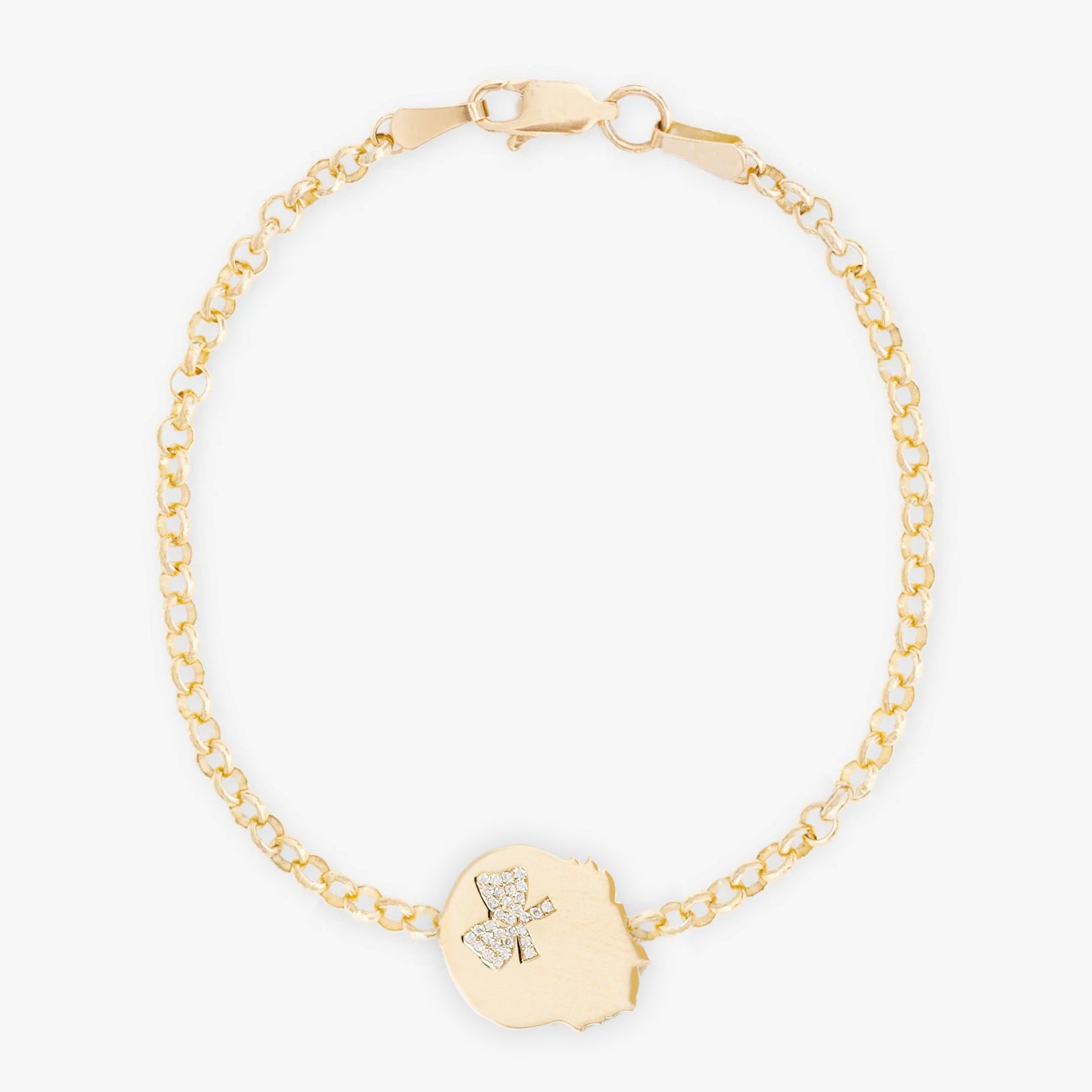 14K Gold Partial Pavé Diamond Silhouette Charm Bracelet