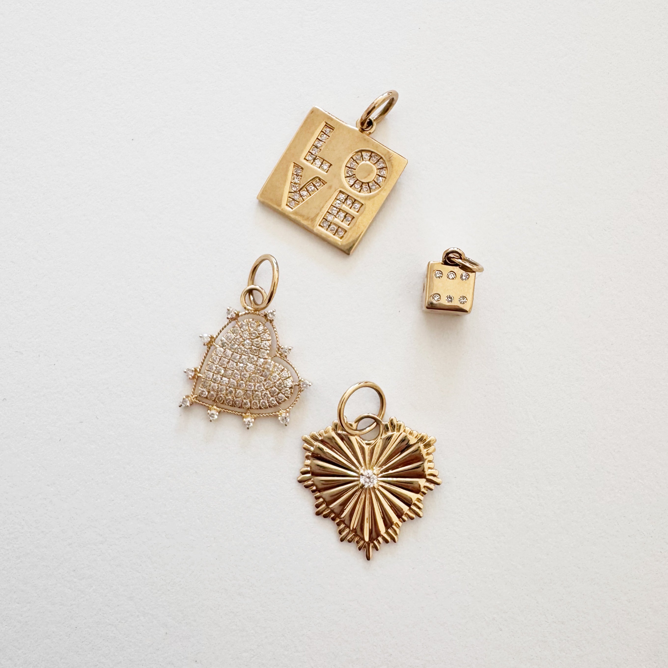 14K Starburst Heart Charm with Diamond Center