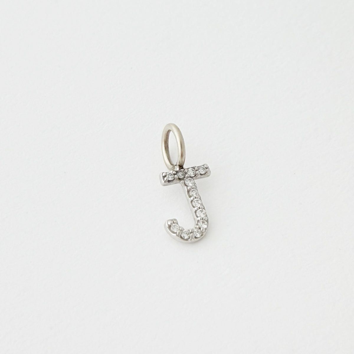 14K White Gold J Diamond Charm