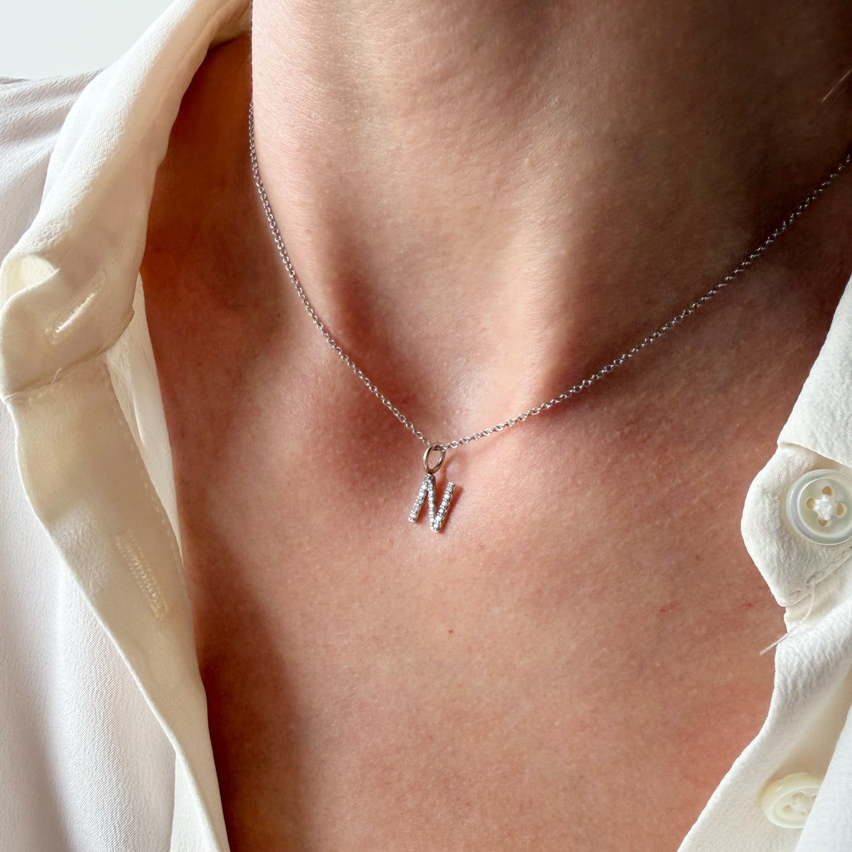 14K White Gold N Diamond Charm