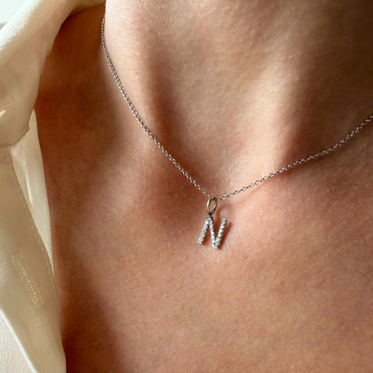 14K White Gold N Diamond Charm