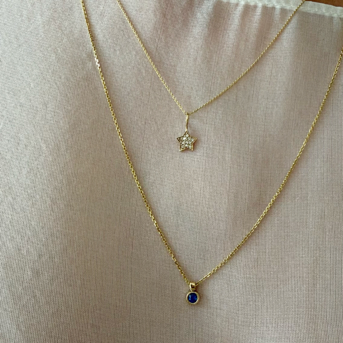 14K Yellow Gold Pave Star Necklace 16-18 inch