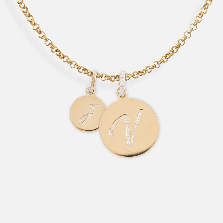 14K Gold Pavé Diamond Initial Medallion Necklace - Vana Chupp Studio