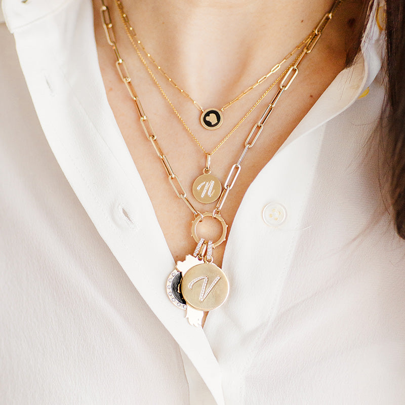 14K Gold Pavé Diamond Initial Medallion - Medium - Vana Chupp Studio