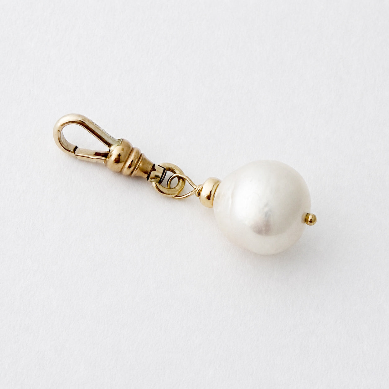 Gold Filled Drop Pearl Charm w/ Dog Clip Swivel Charm Holder