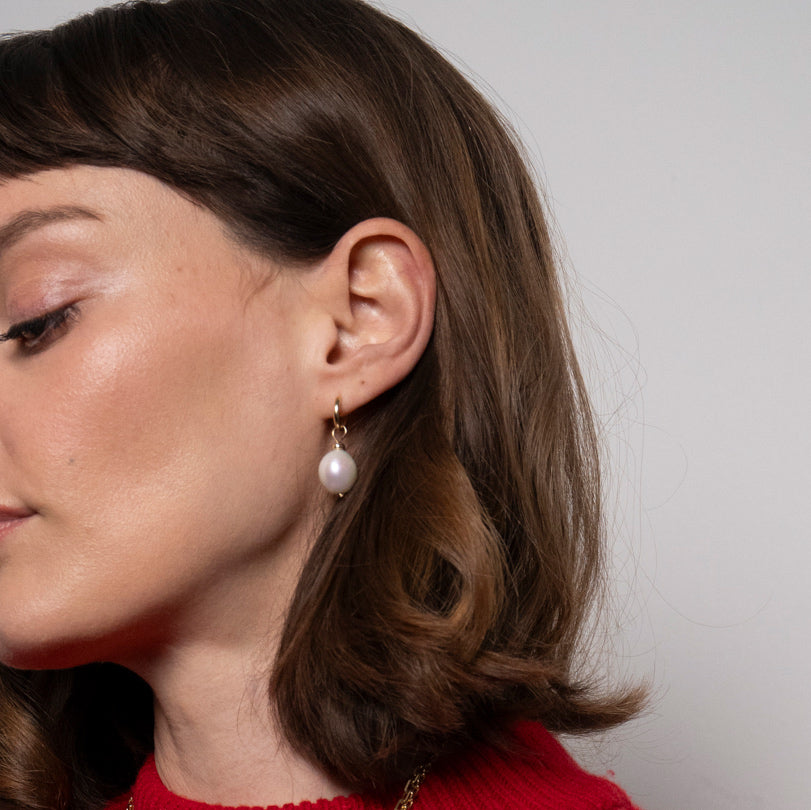 14K Jumbo Fresh Water Pearl Earrings