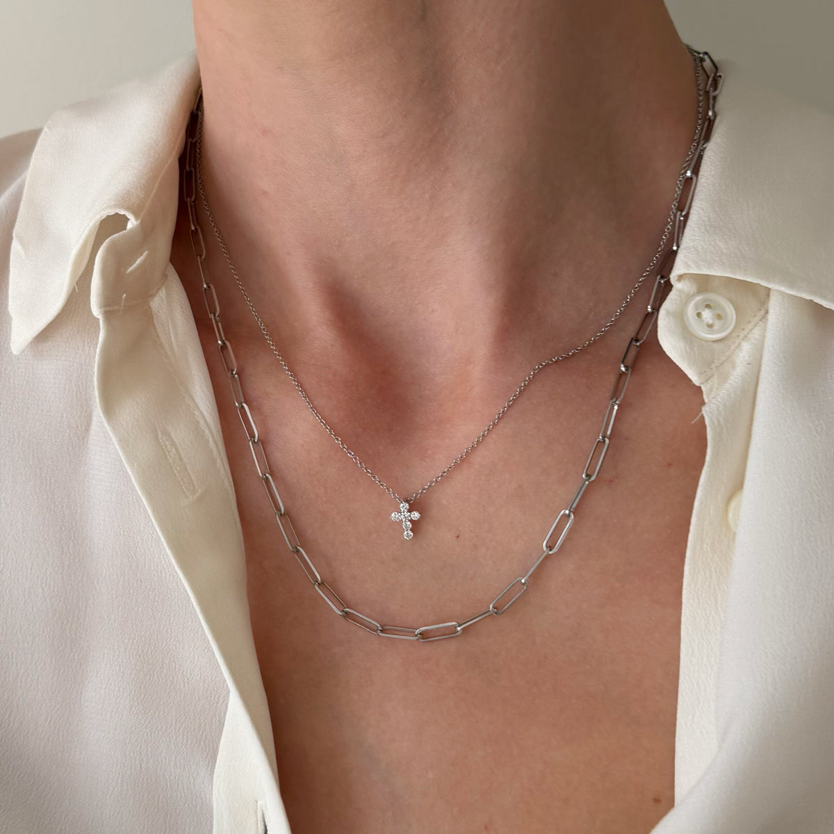 14K White Gold Medium Weight Paper Clip Chain Necklace - 18 inch