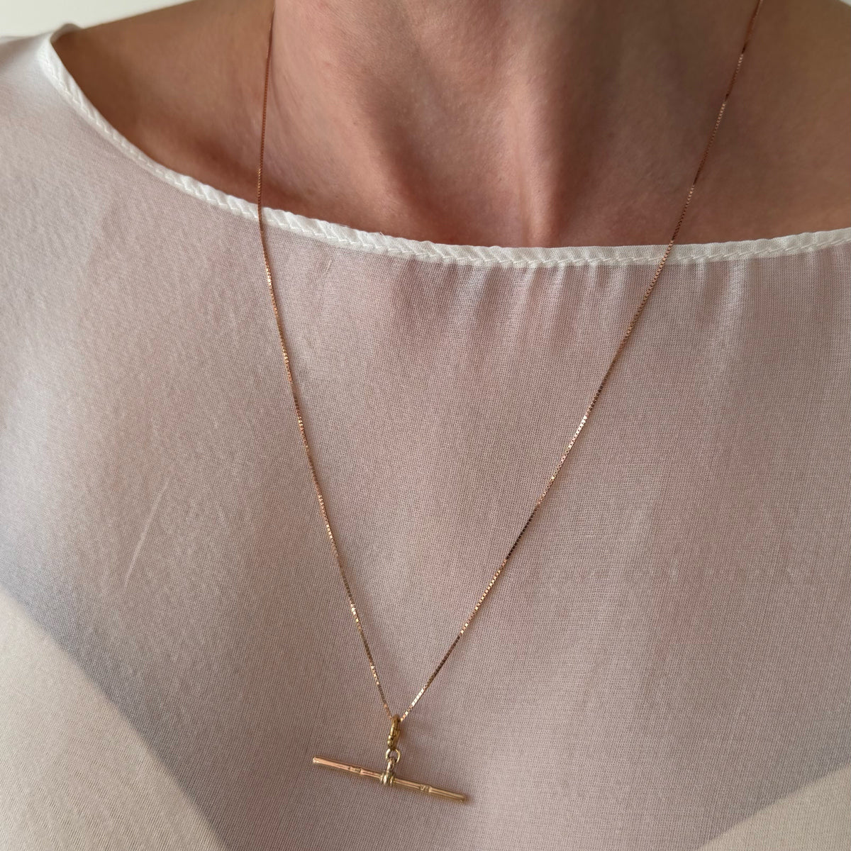 14K Rose Gold T-Bar Adjustable Necklace - 16-22 inch