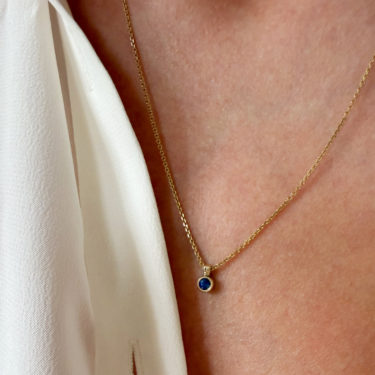 14K Yellow Gold Sapphire Drop Charm with Adjustable Chain Necklace - 16-22 inch
