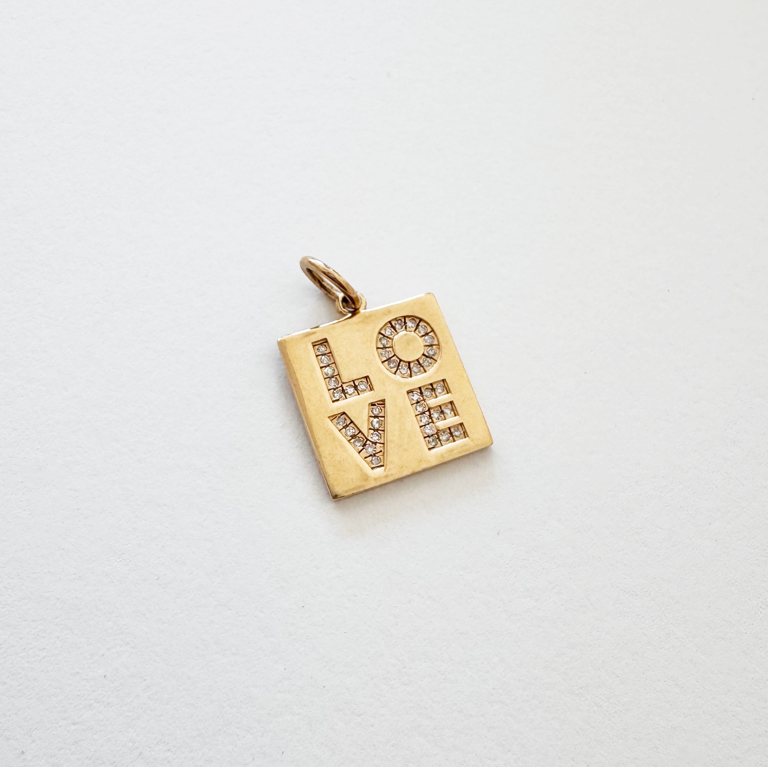 14K Square Pave Diamond Love Charm