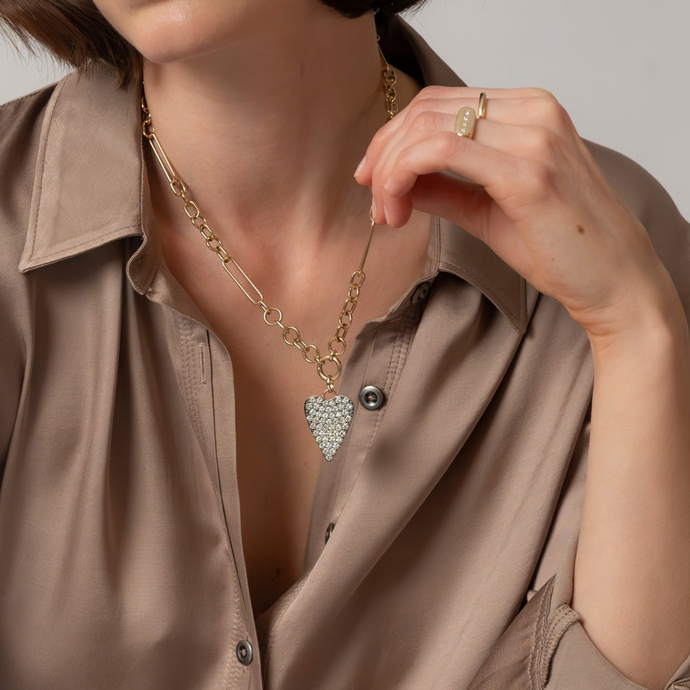 The Large Elongated Pavé Heart Pendant - Vana Chupp Studio