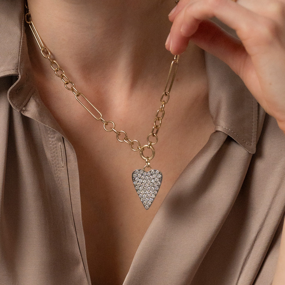 The Large Elongated Pavé Heart Pendant - Vana Chupp Studio