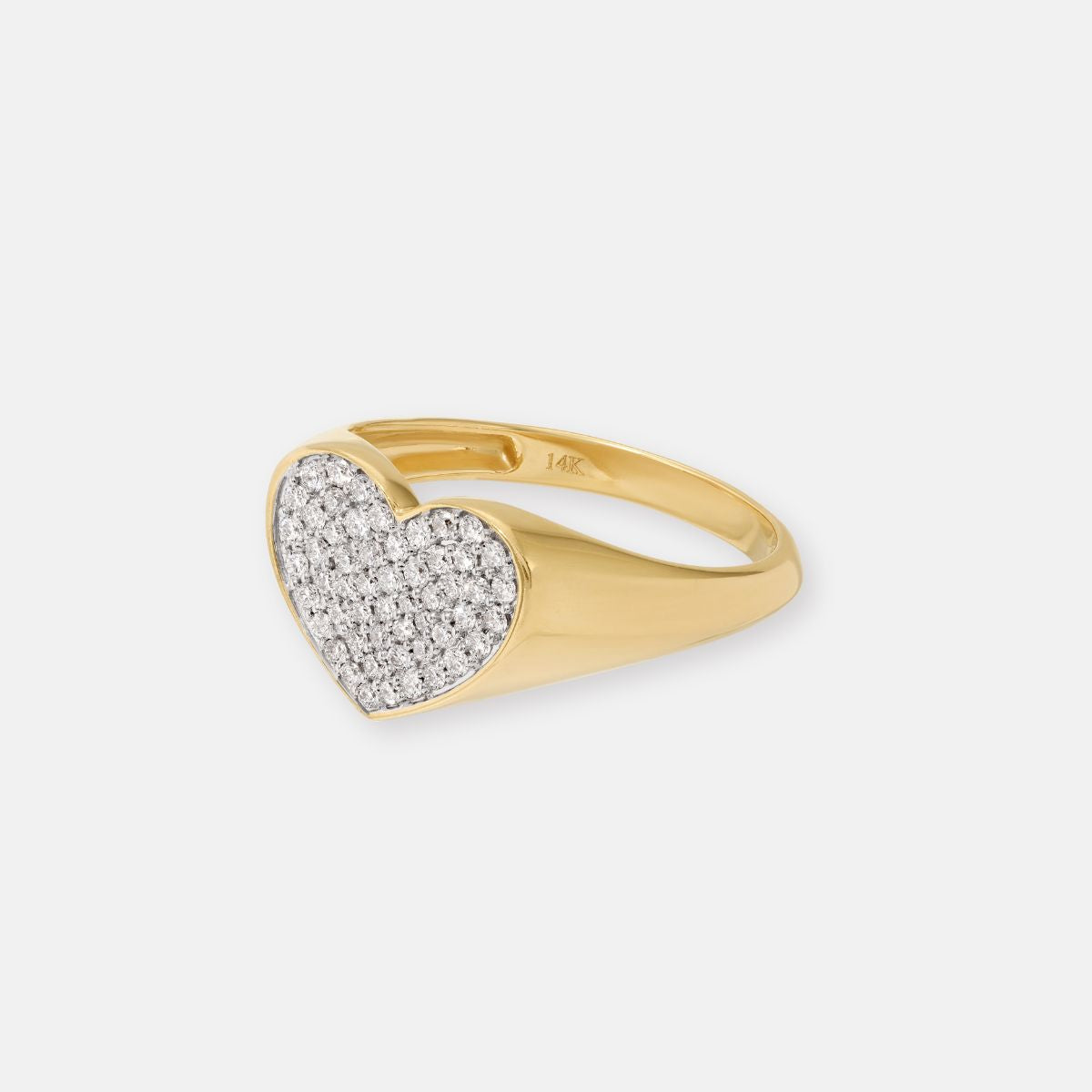 14K Pavé Heart Signet Ring