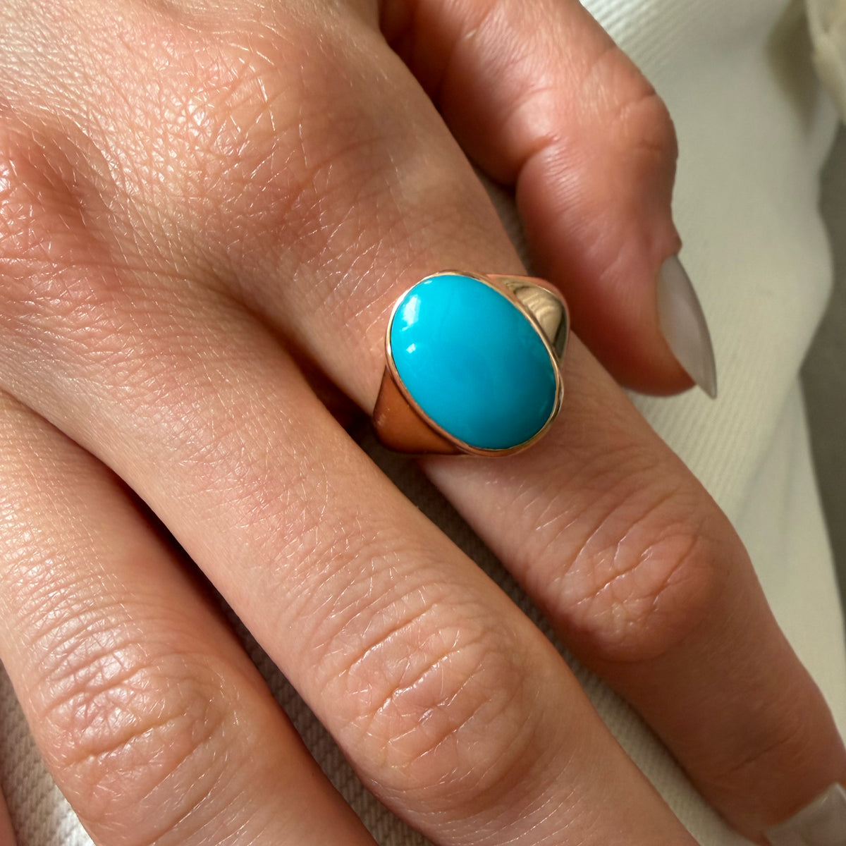 14K Rose Gold Turquoise Signet Ring - size 7