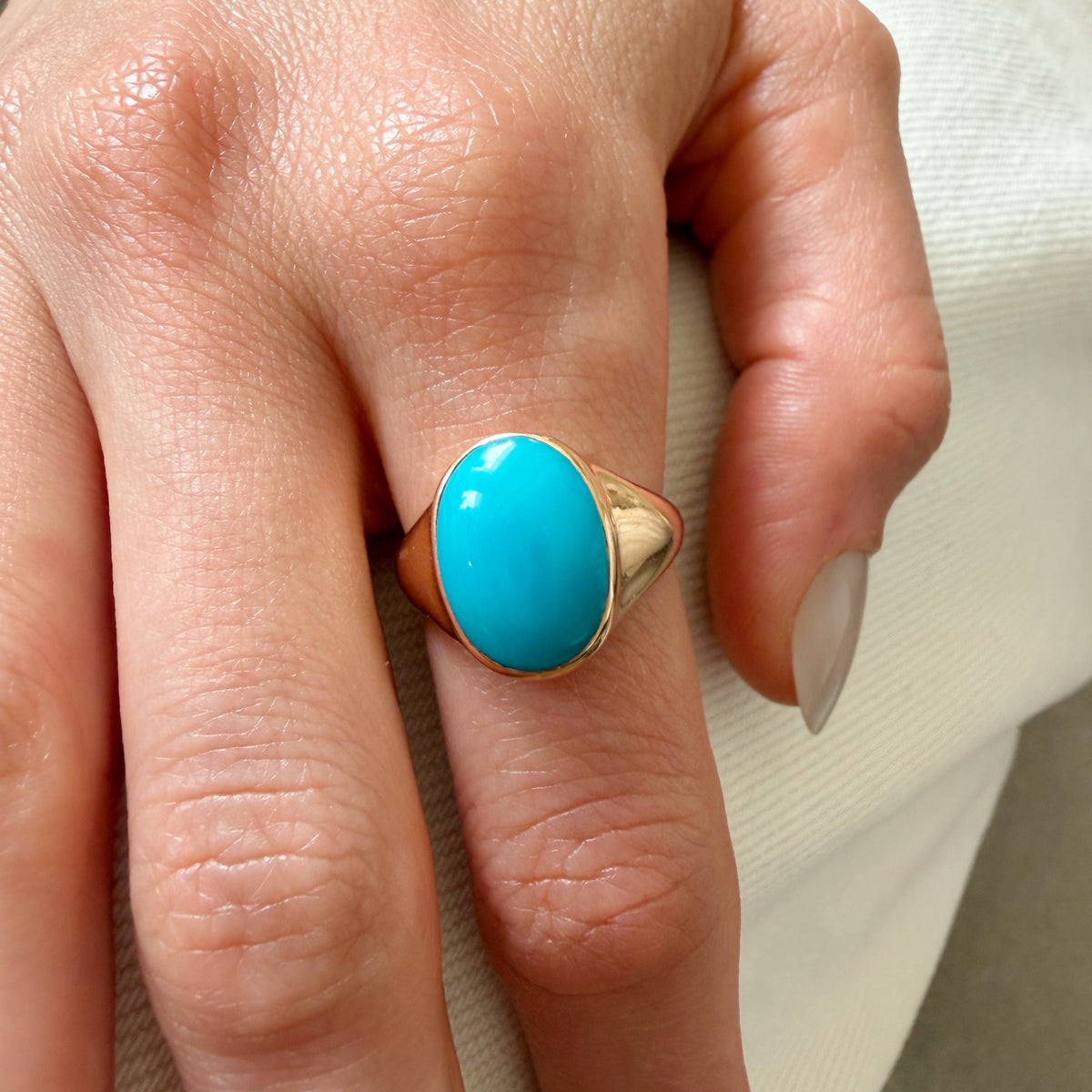 14K Rose Gold Turquoise Signet Ring - size 7