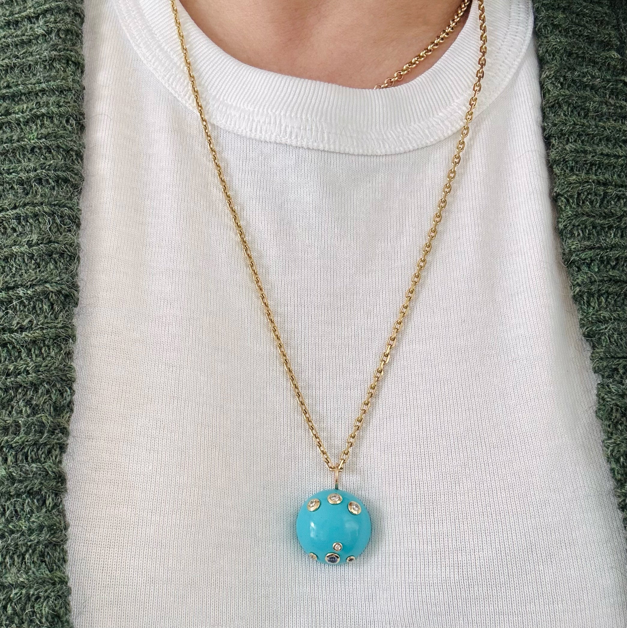 14K Turquoise with Sapphires Charm