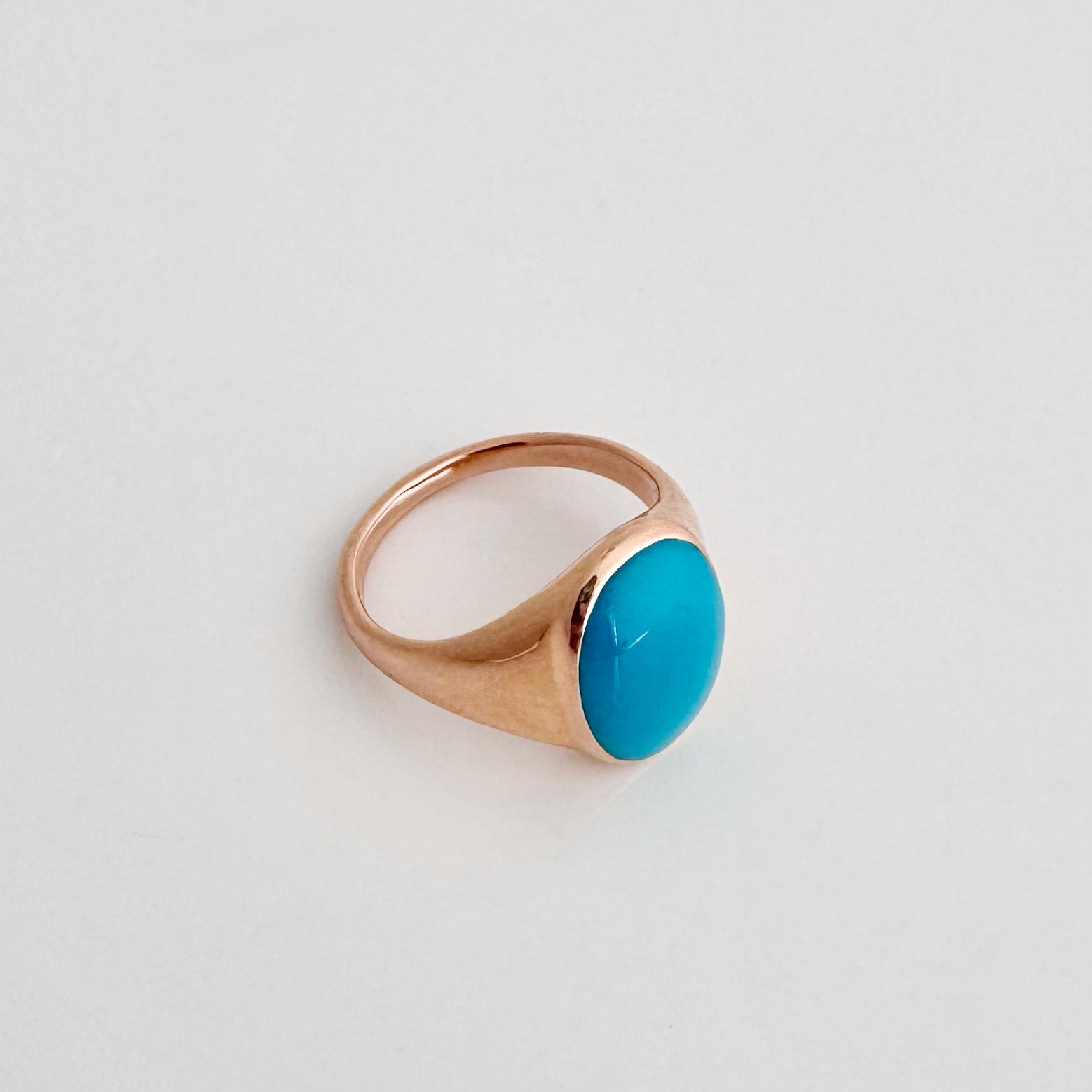 14K Rose Gold Turquoise Signet Ring - size 7