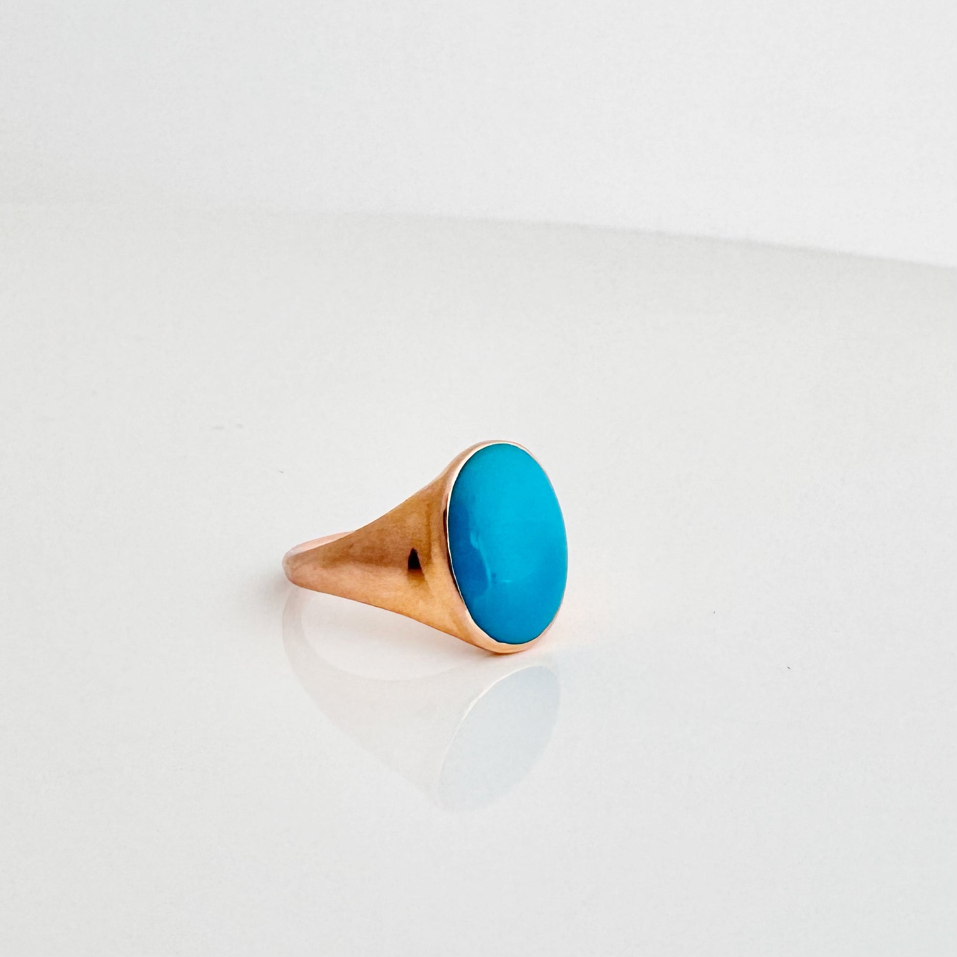 14K Rose Gold Turquoise Signet Ring - size 7