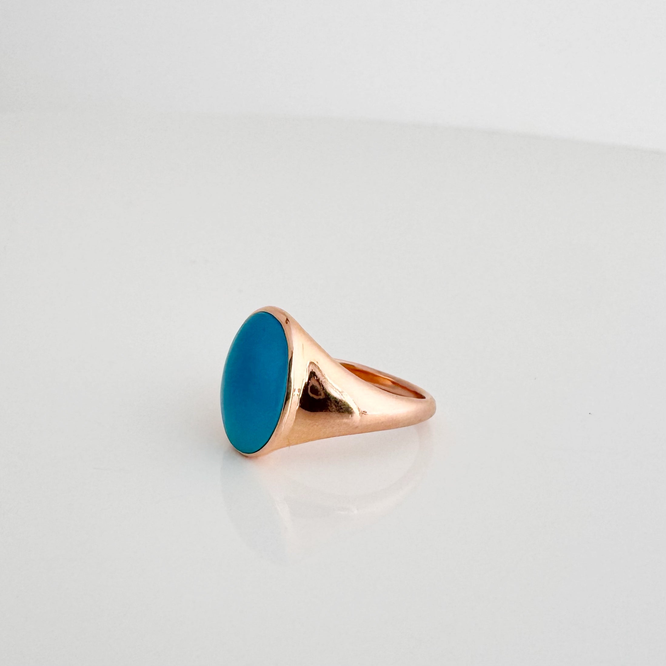 14K Rose Gold Turquoise Signet Ring - size 7