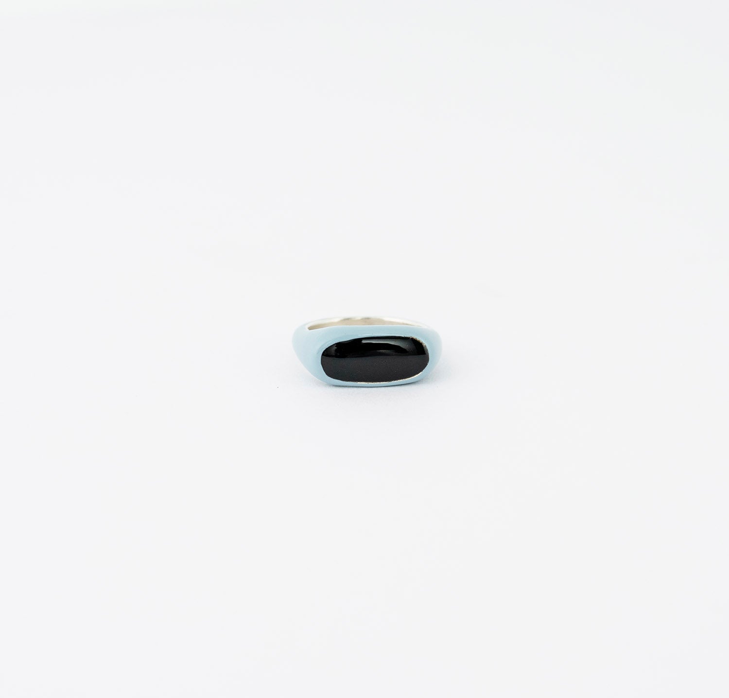 Light Blue & Black Enamel Signet Ring - size 4.5