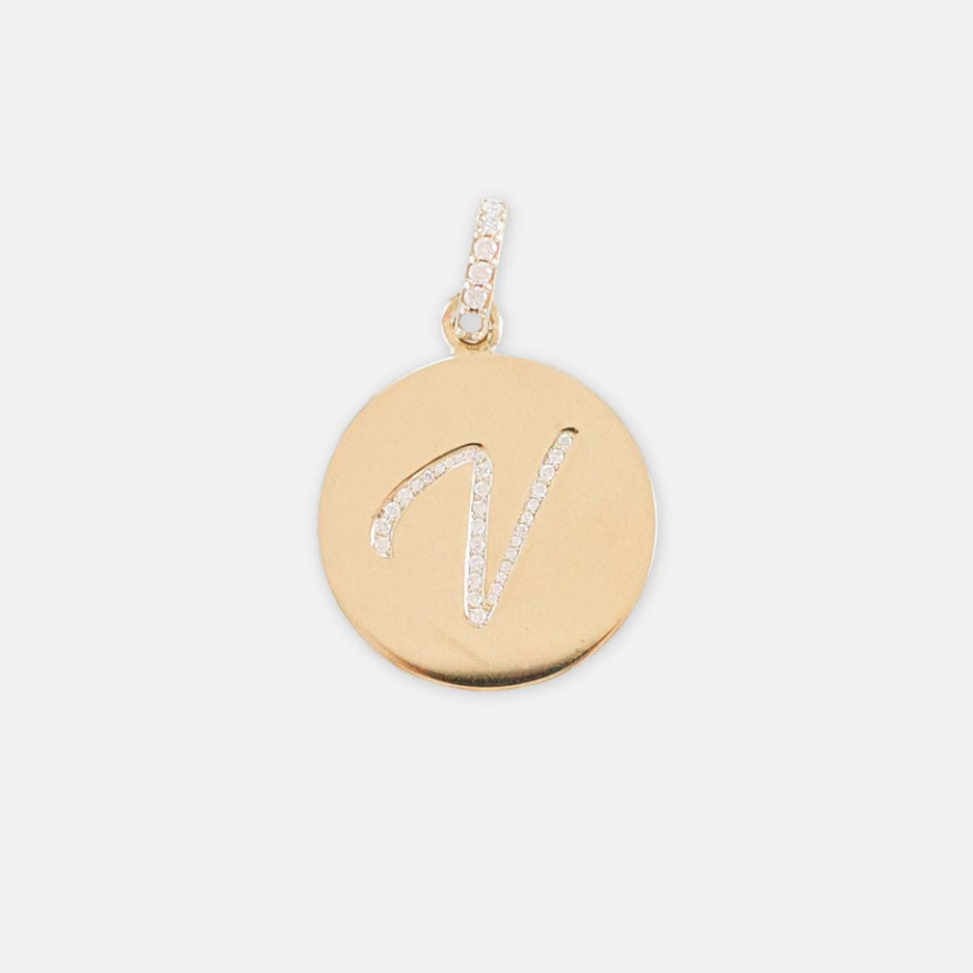 14K Gold Pavé Diamond Initial Medallion - Large - Vana Chupp Studio