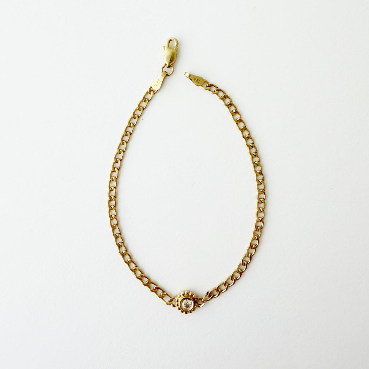 14K Yellow Gold Diamond Bezel Set Cable Link Bracelet - 6.5 inch