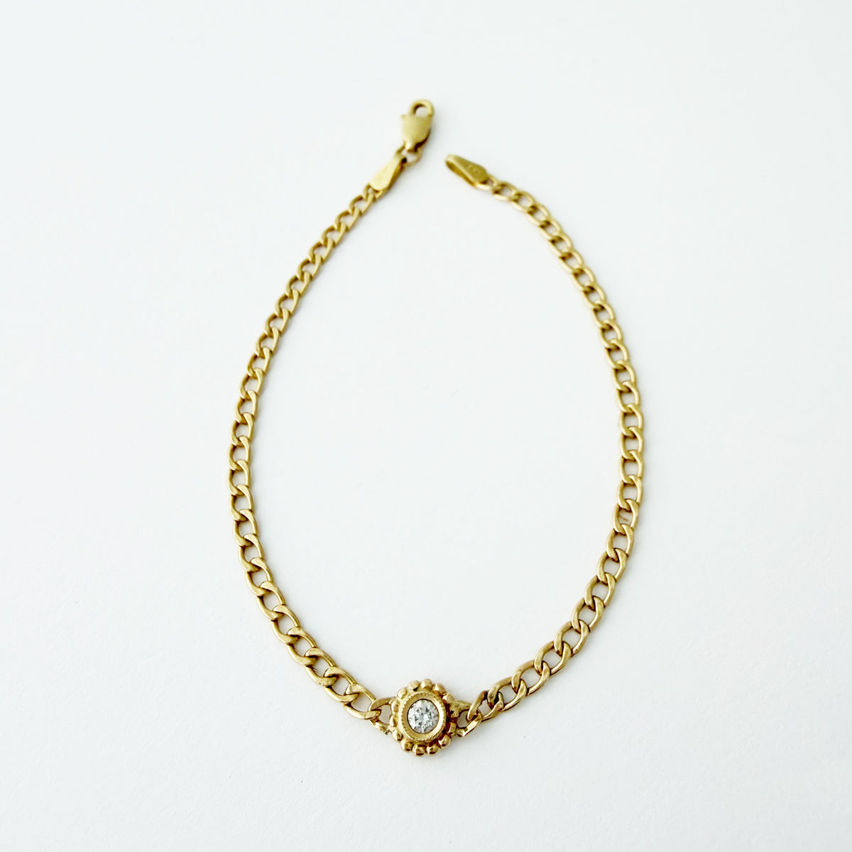 14K Yellow Gold Diamond Bezel Set Cable Link Bracelet - 6.5 inch