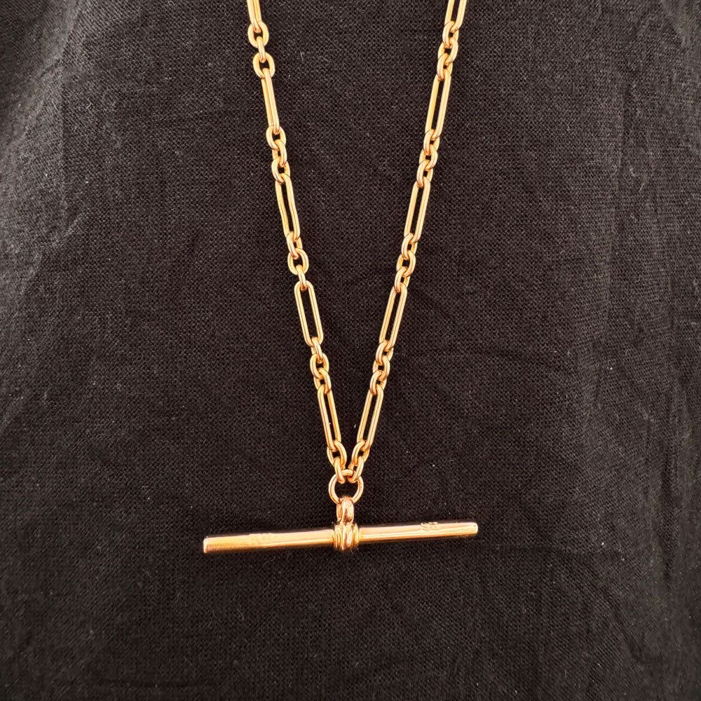 Vintage 9K Rose Gold Trombone Chain w/ T Bar