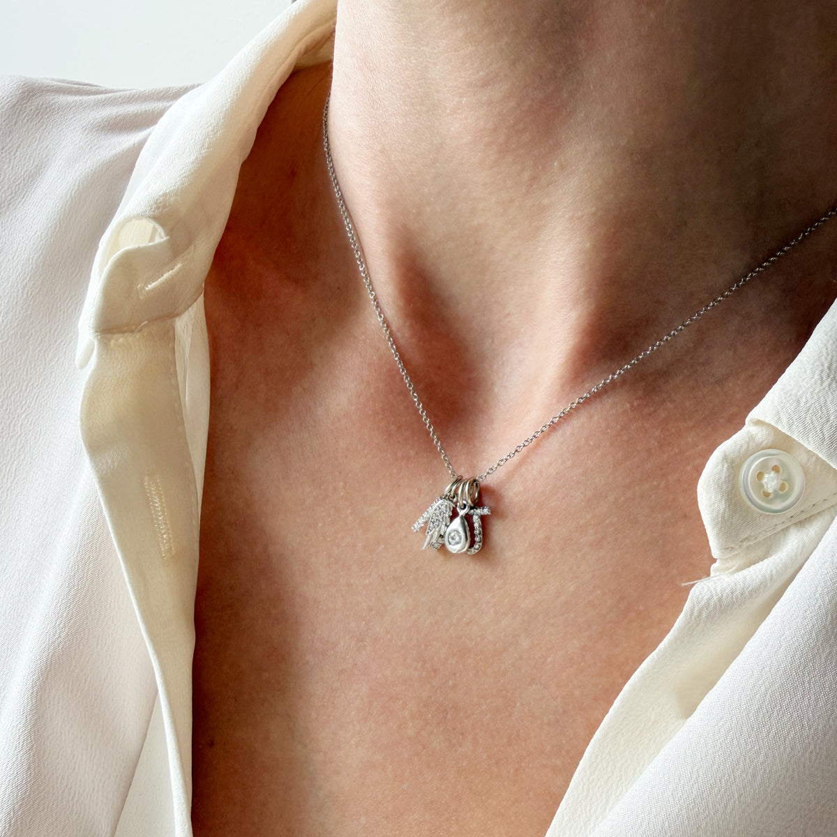 14K White Gold J Diamond Charm
