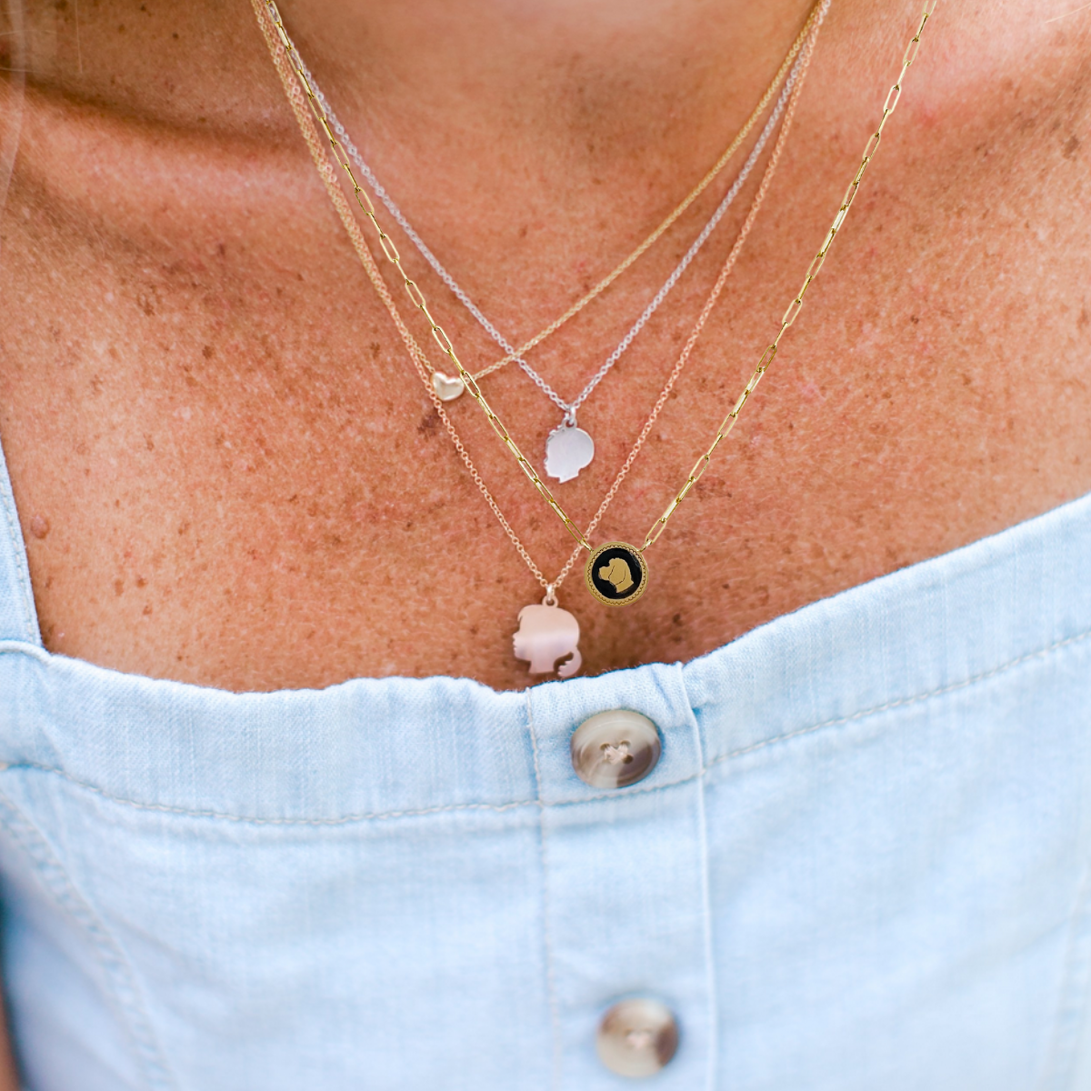 Petite Enamel Pendant Necklace layered with other dainty necklaces