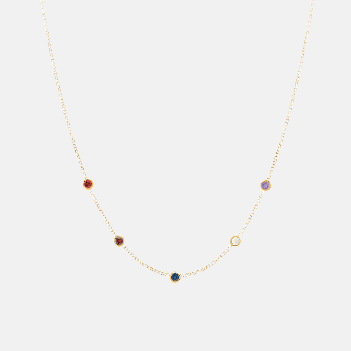 Custom Mother & Child Gold Birthstone Necklace - 5 Stones