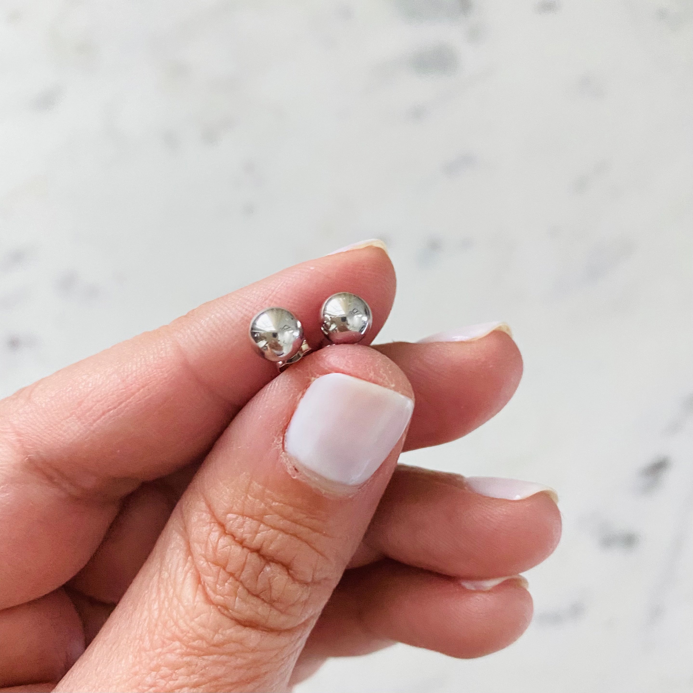 6 mm ball studs in 14 K white gold