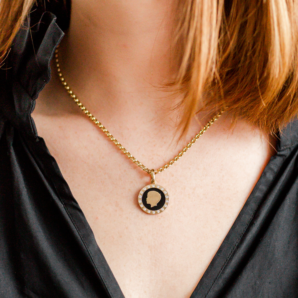 Silhouette Enamel Medallion - Diamond Border - Vana Chupp Studio