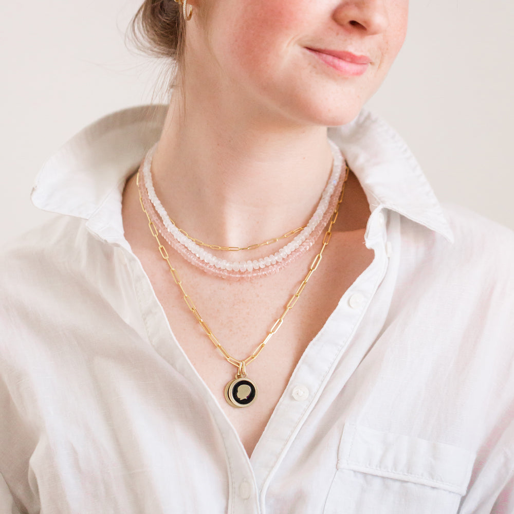 Paper Clip Chain Necklace with Charm Holder and Enamel Medallions - Vana Chupp Studio