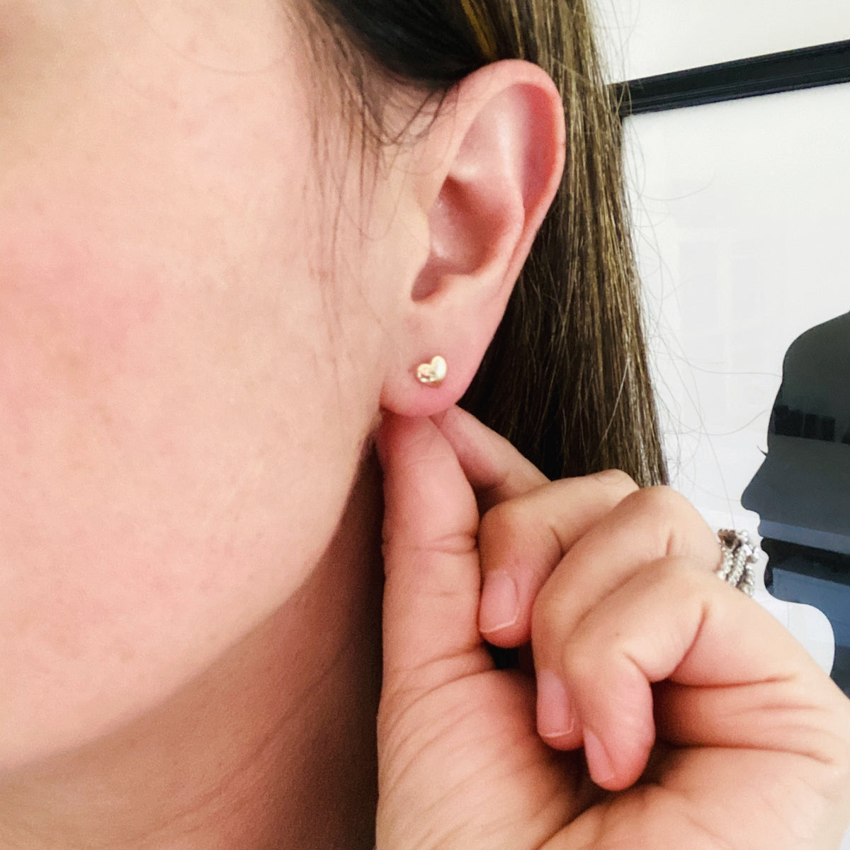14K Rose Gold Puff Heart Studs