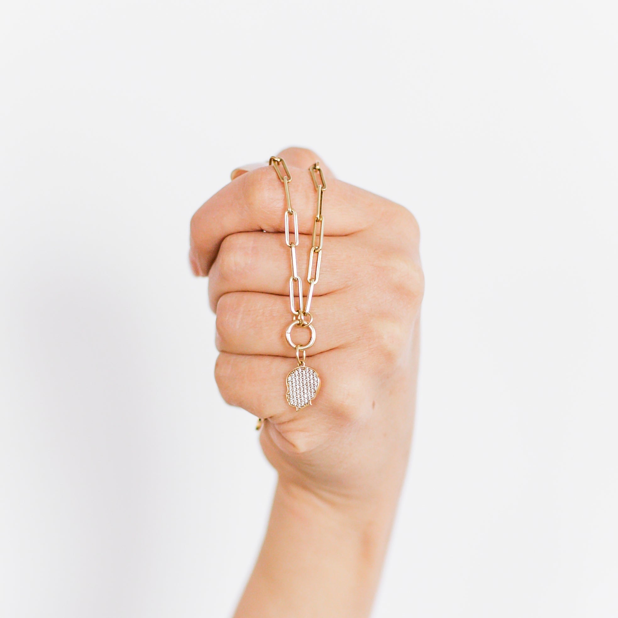 Pave Diamond Silhouette Charm on Paper Clip Chain Necklace