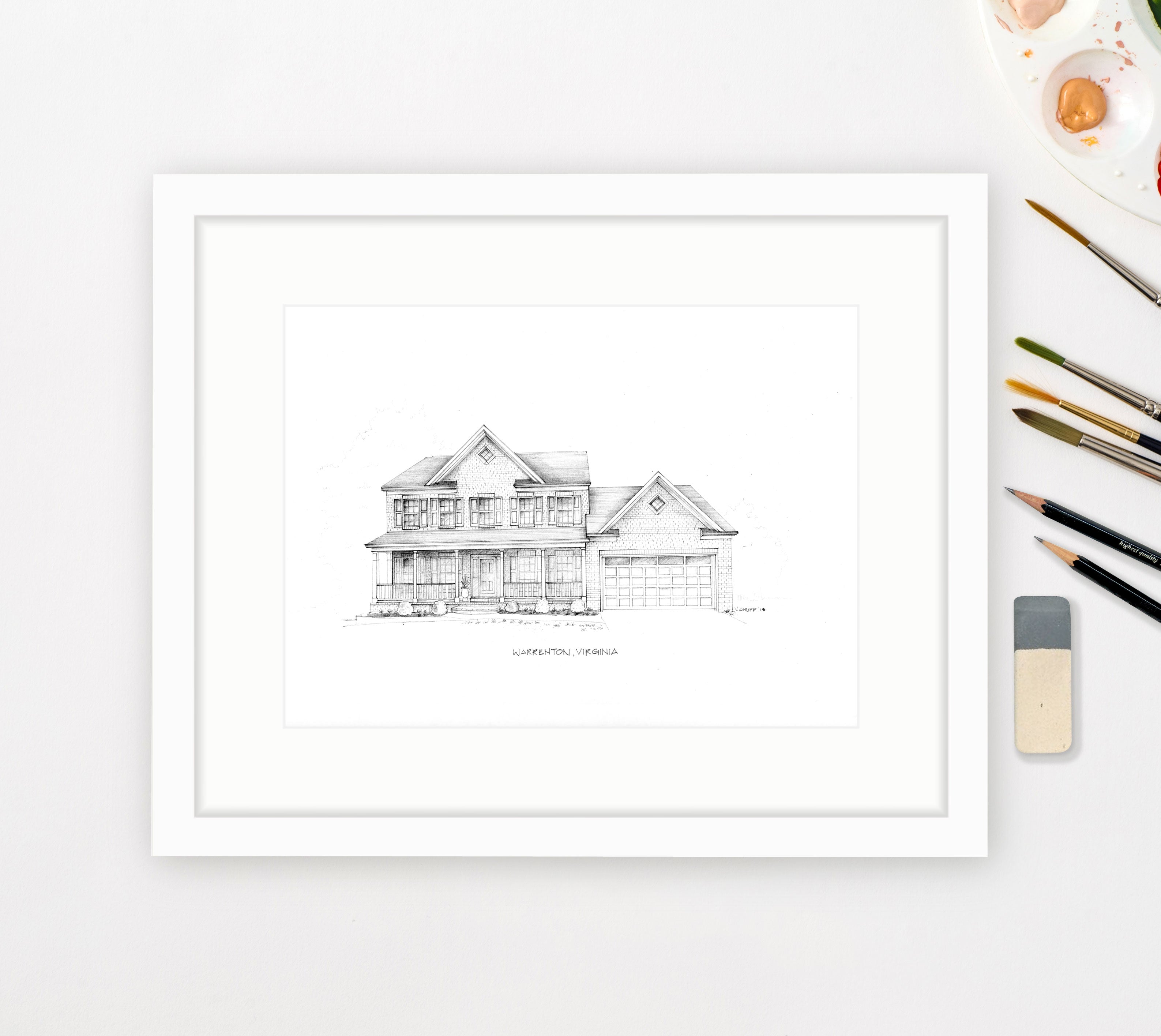 Deposit for Custom House Illustration - Pencil - Vana Chupp Studio